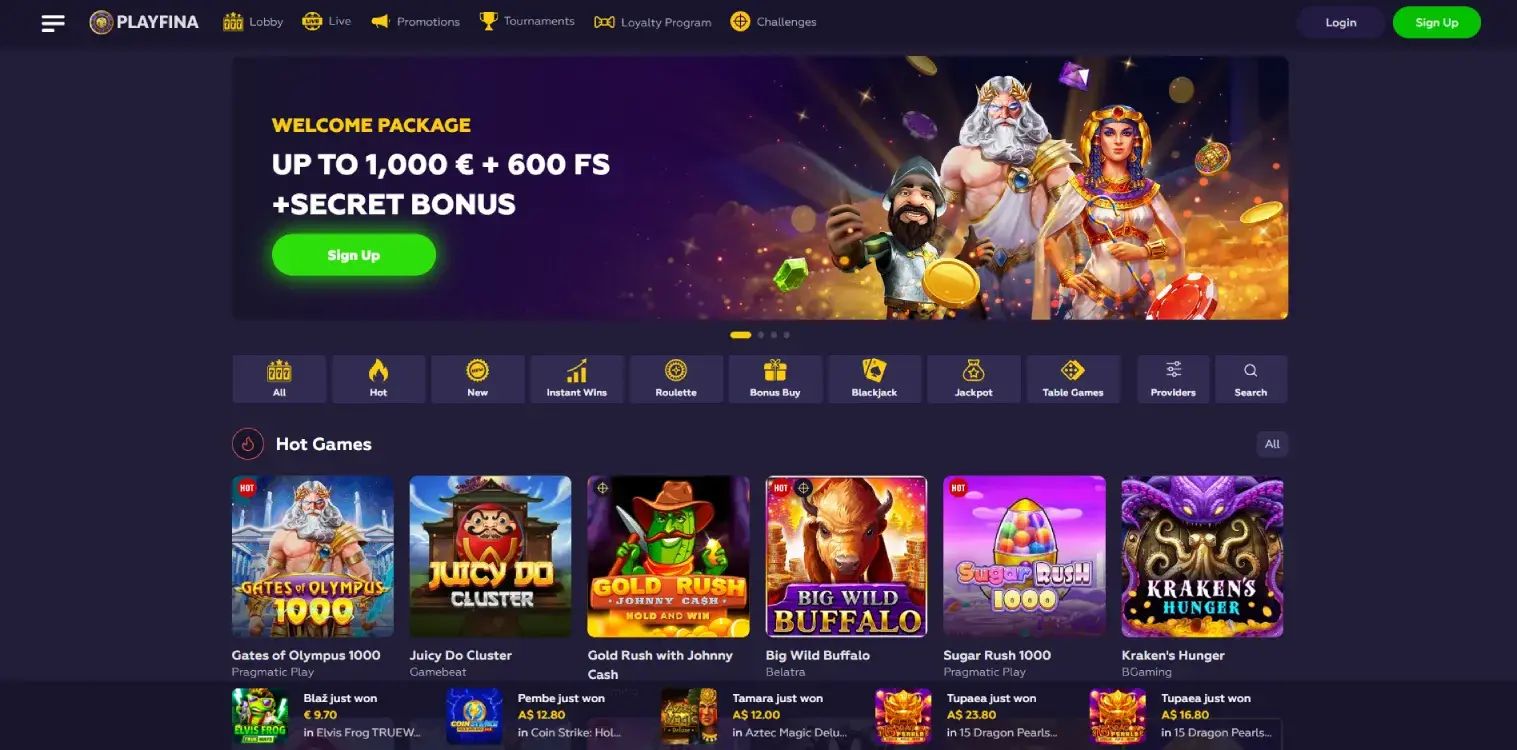 PlayFina home page