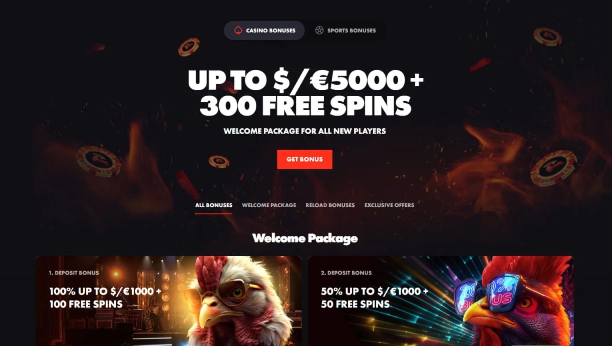 Rooster Bet home page