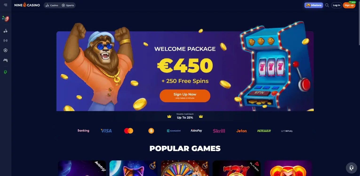 NineCasino home page
