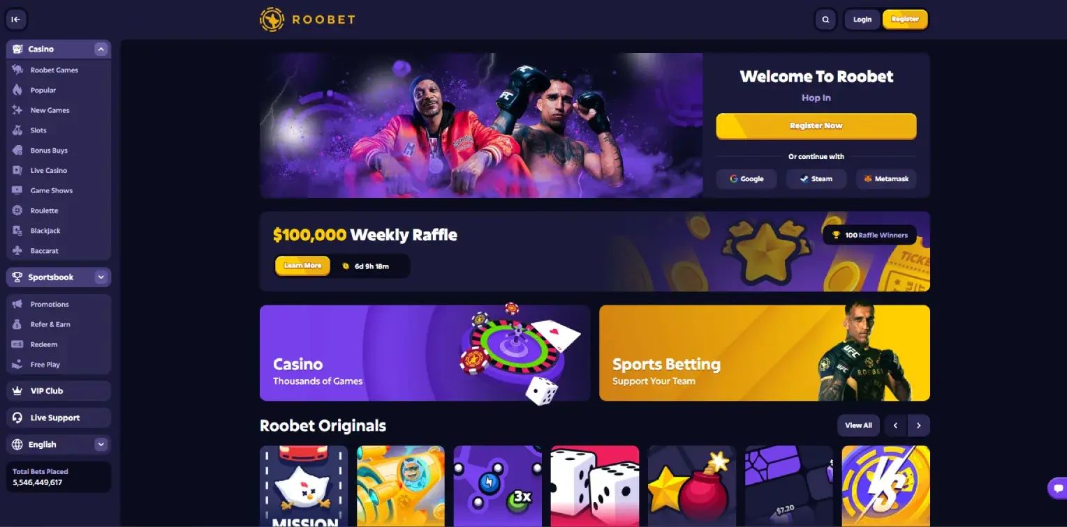 Roobet home page