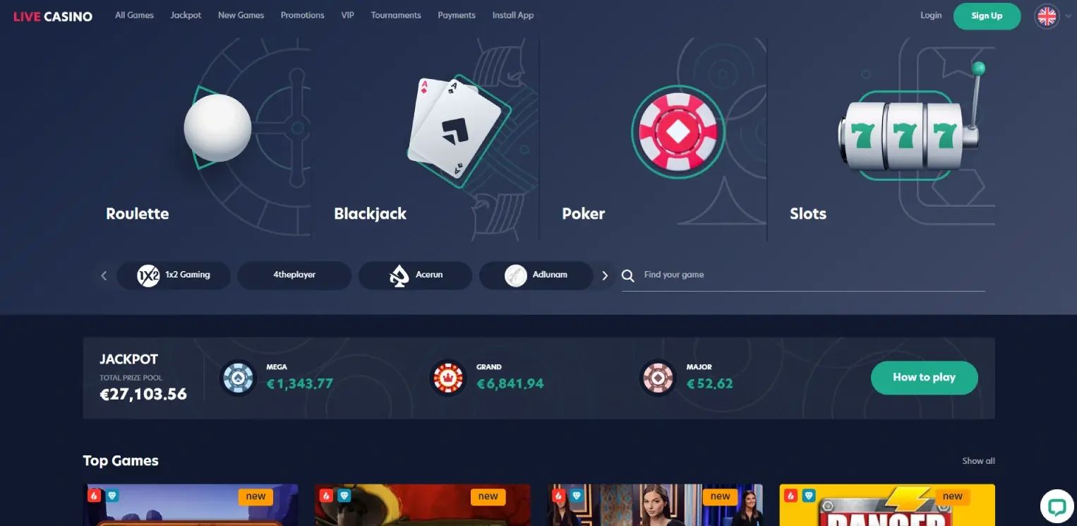 Live Casino home page