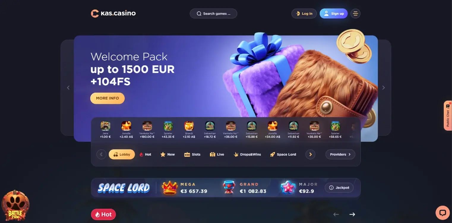 Kas.Casino home page