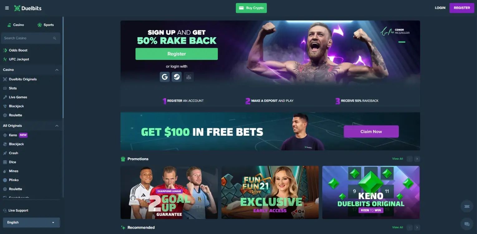 Duelbits home page